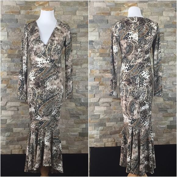 EBBY & I Leopard Print Midi Dress XS Long Ruffle Party Animal Fitted Bodycon NWT - Picture 5 of 9